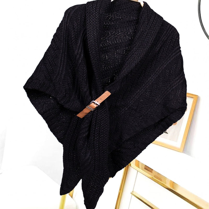 Load image into Gallery viewer, Buckle Detail Knit Wrap in Black
