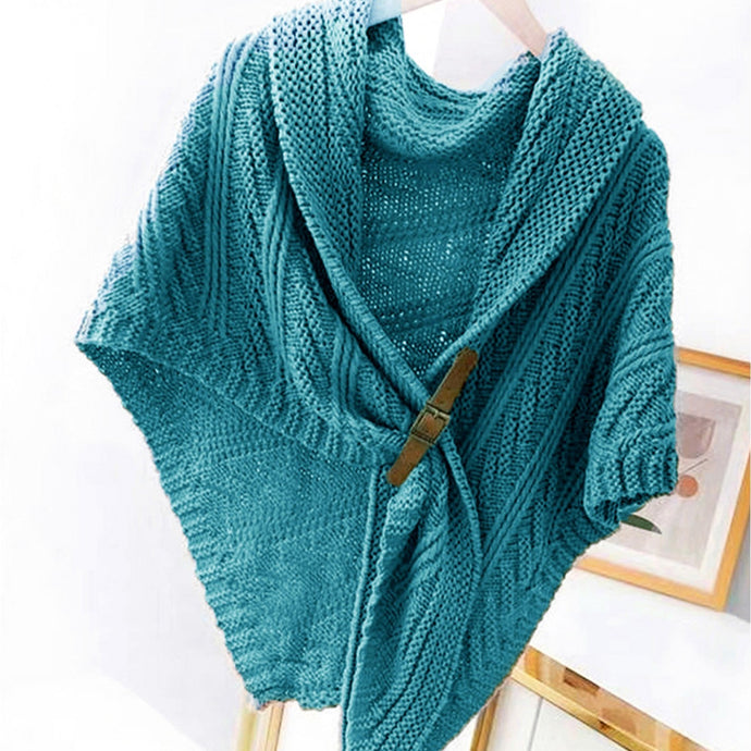 Buckle Detail Knit Wrap in Ocean Blue