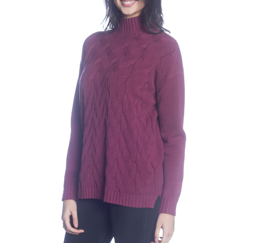 Long Sleeve Mock Neck Sweater with Cable Details