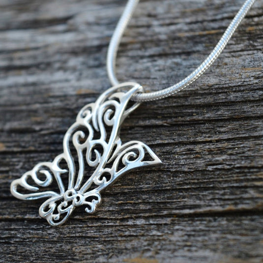 Flying Butterfly Necklace in Sterling Silver