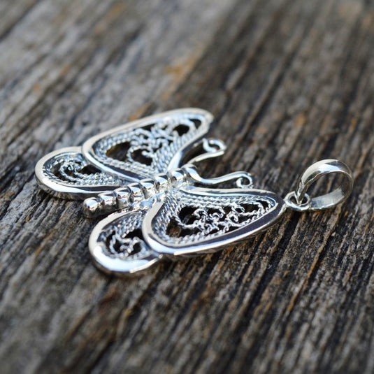 Butterfly with Filigree Wings Necklace in Sterling Silver