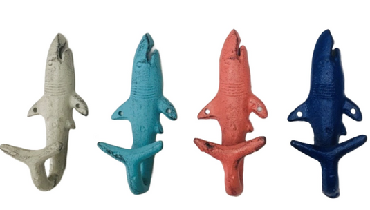 Cast Iron Shark Hook - White/Navy/Turquoise/Coral – Shop Green Gecko
