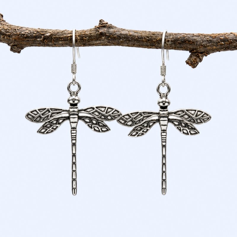 Load image into Gallery viewer, Wings of Change Dragonfly Earrings in Sterling Silver
