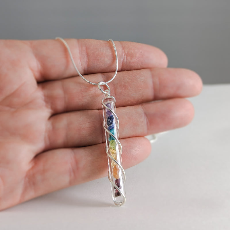 Load image into Gallery viewer, Rainbow Stone Chips Necklace in Sterling Silver
