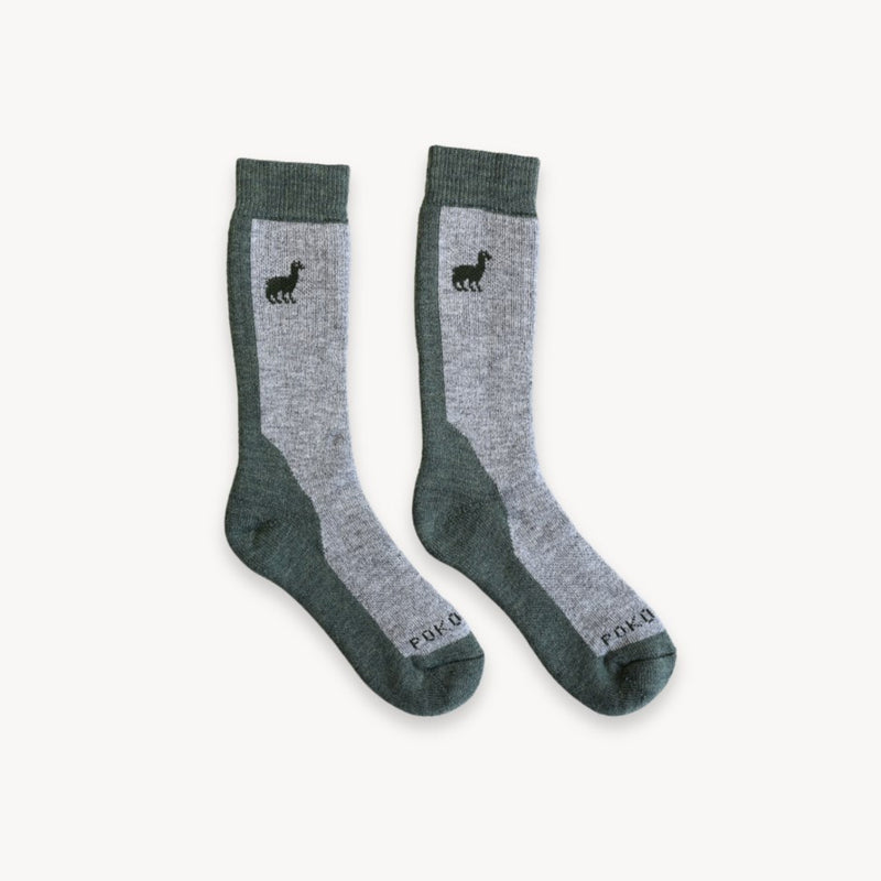 Load image into Gallery viewer, Alpaca Hiker Socks in Green/Grey
