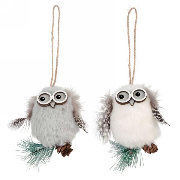 Faux Fur Wide-eyed Owl Ornament