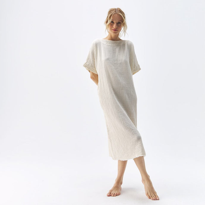 Crinkle Cotton One Size Dress in Cream