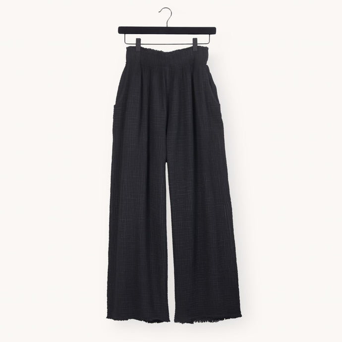 Crinkle Cotton Palazzo Pants in Black