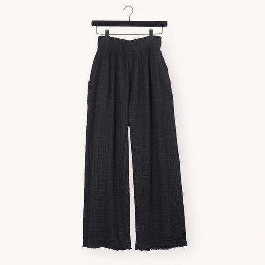 Crinkle Cotton Palazzo Pants in Black