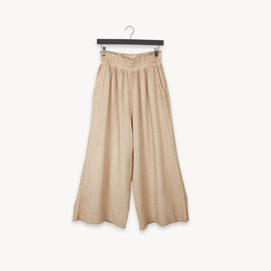 Crinkle Cotton Palazzo Pants in Biege
