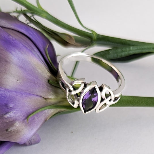 Trinity Knot & Marquise Amethyst Ring in Sterling Silver