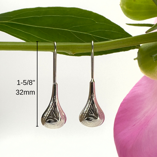 Contemporary Etched Sterling Silver Tear Drop Earrings