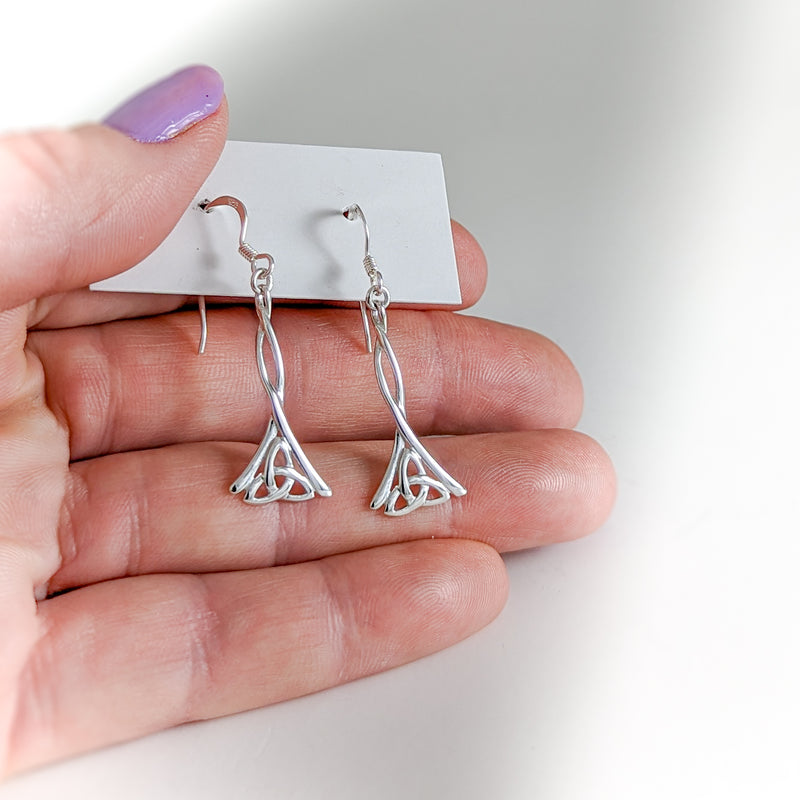Load image into Gallery viewer, Dangling Trinity Knot Earrings in Sterling Silver

