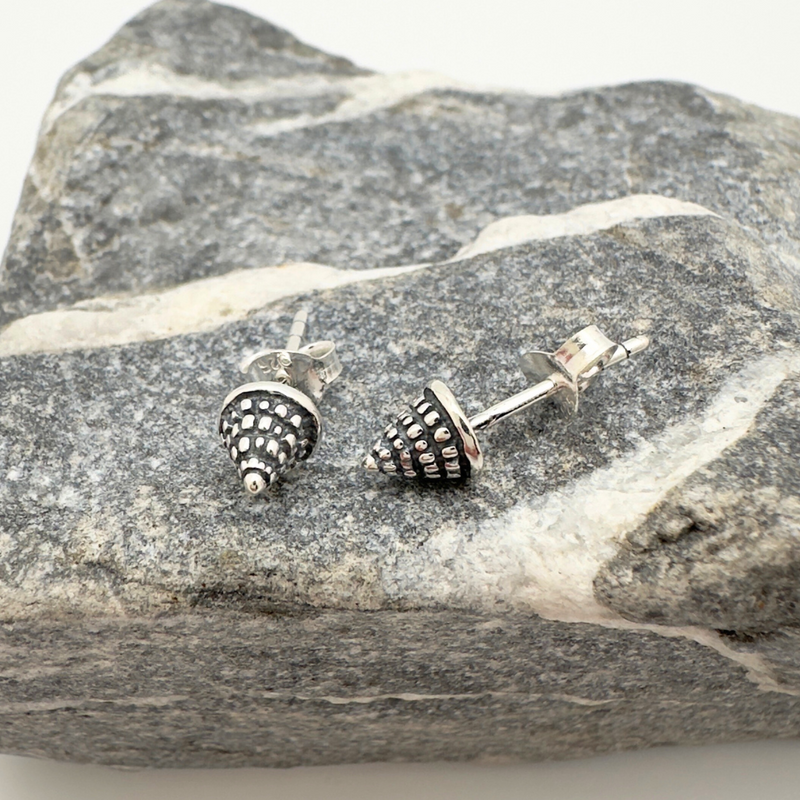Load image into Gallery viewer, Silver stud earrings on a piece of gray stone
