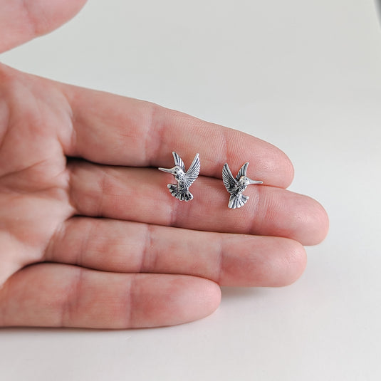 Flying Hummingbirds Stud Earrings in Sterling Silver