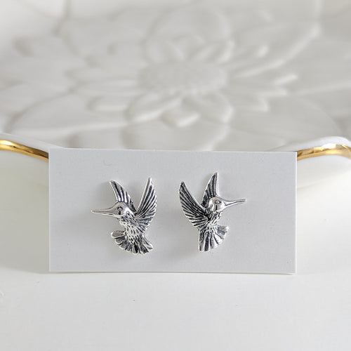 Flying Hummingbirds Post Earrings in Sterling Silver