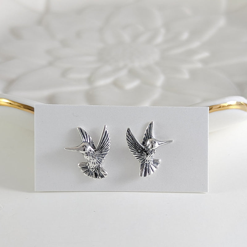 Load image into Gallery viewer, Flying Hummingbirds Stud Earrings in Sterling Silver
