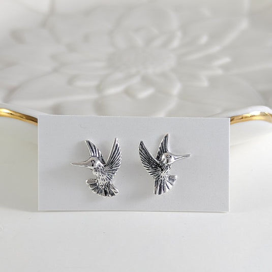 Flying Hummingbirds Stud Earrings in Sterling Silver