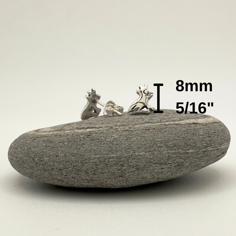 Load image into Gallery viewer, Small earrings on a stone with measurement text
