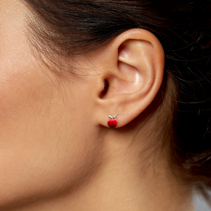 Load image into Gallery viewer, Sweet Temptation Red Apple Stud Earrings – Sterling Silver &amp; Enamel
