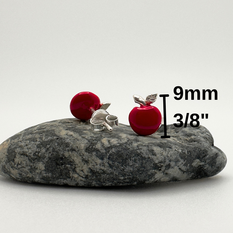 Load image into Gallery viewer, Sweet Temptation Red Apple Stud Earrings – Sterling Silver &amp; Enamel
