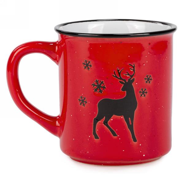 Vintage-style Red Mug with Deer