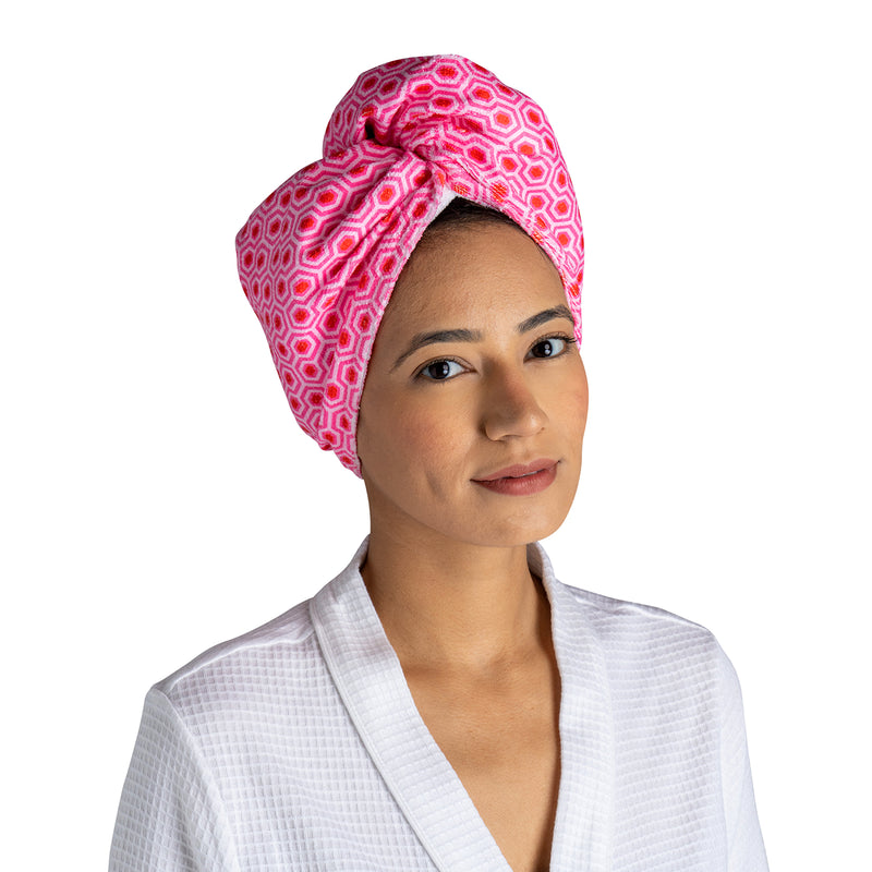 Load image into Gallery viewer, Turbo Towel in Geometric Pink Print
