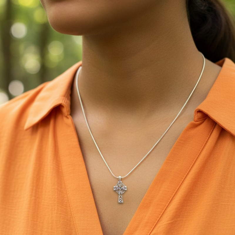 Load image into Gallery viewer, Faith Forged in Silver: Celtic Cross Necklace
