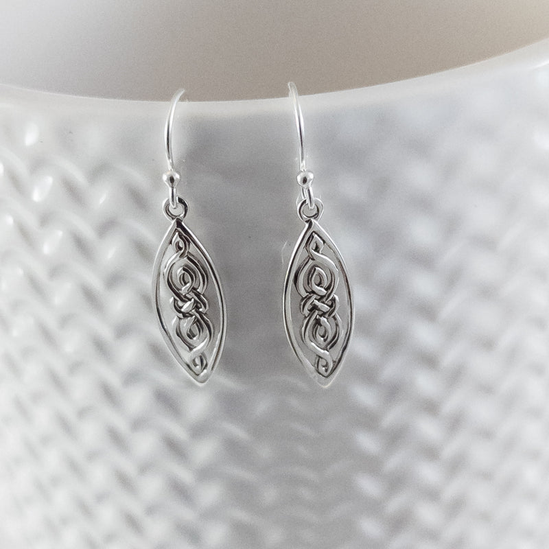 Load image into Gallery viewer, Pointed Drop Celtic Knot Earrings in Sterling Silver
