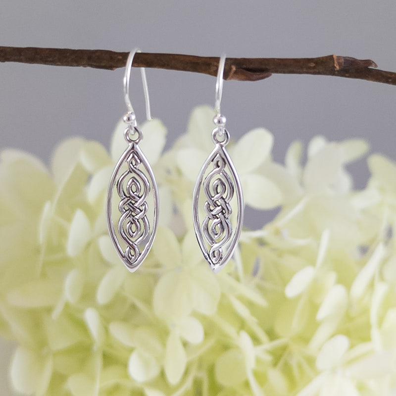 Load image into Gallery viewer, Pointed Drop Celtic Knot Earrings in Sterling Silver
