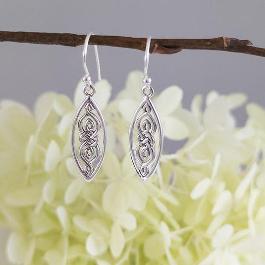 Pointed Drop Celtic Knot Earrings in Sterling Silver