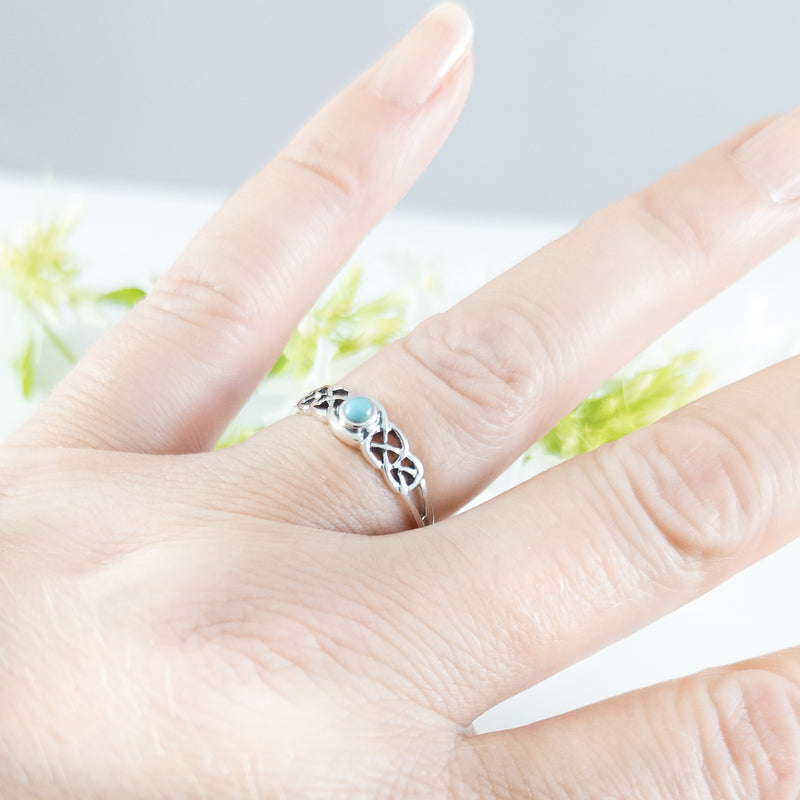 Load image into Gallery viewer, Celtic Knot Ring with Turquoise Center in Sterling Silver
