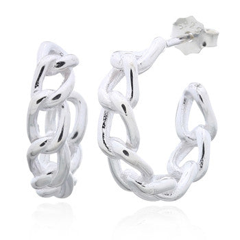 Chain Link Hoop Earrings in Sterling Silver