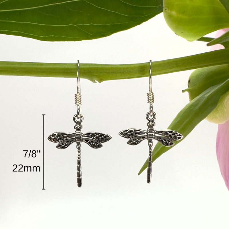Load image into Gallery viewer, Dainty Antique-look Dragonfly Earrings in Sterling Silver
