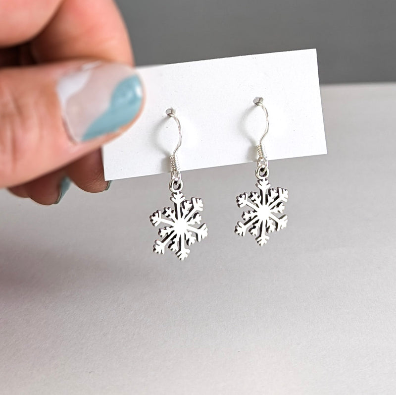 Load image into Gallery viewer, Snowflake Earrings in Sterling Silver
