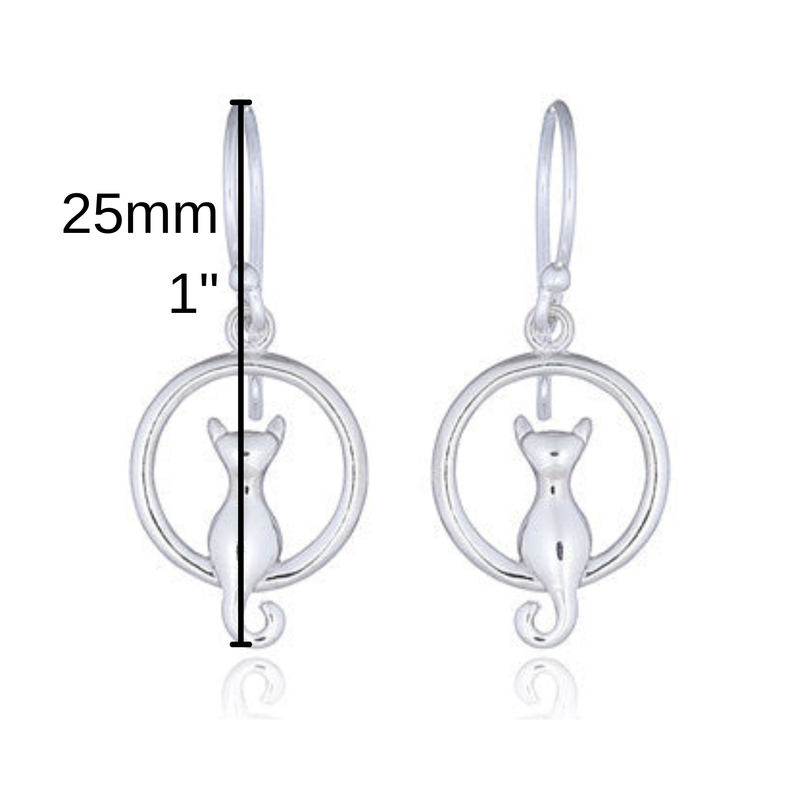 Load image into Gallery viewer, Sterling Silver Cat in the Moon Earrings

