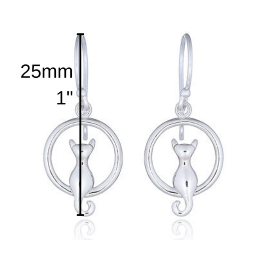 Sterling Silver Cat in the Moon Earrings