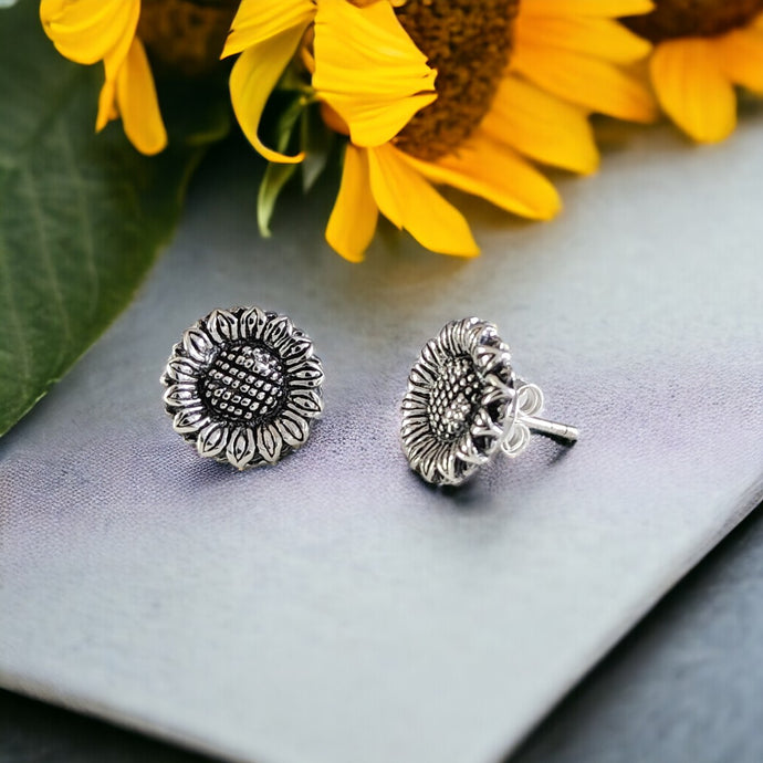 Sunflower Stud Earrings in Sterling Silver