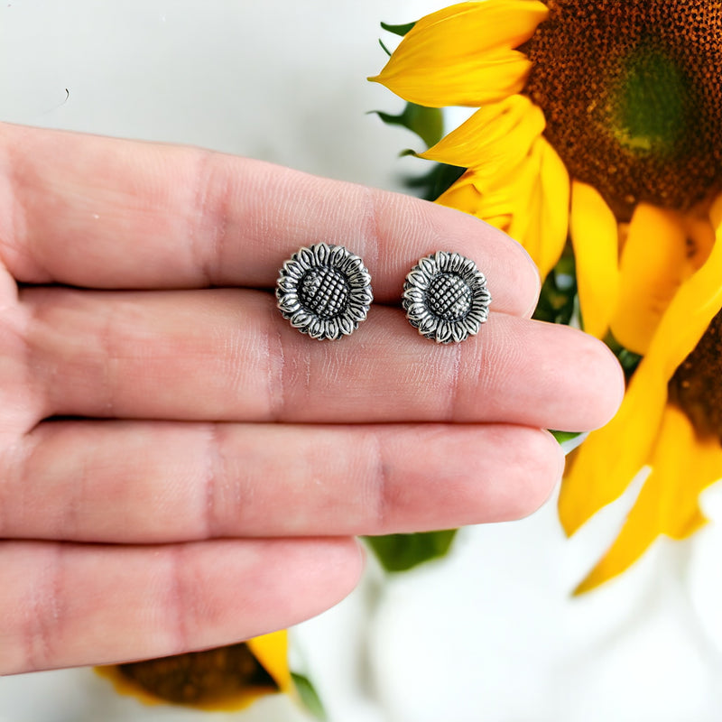 Load image into Gallery viewer, Sunflower Stud Earrings in Sterling Silver
