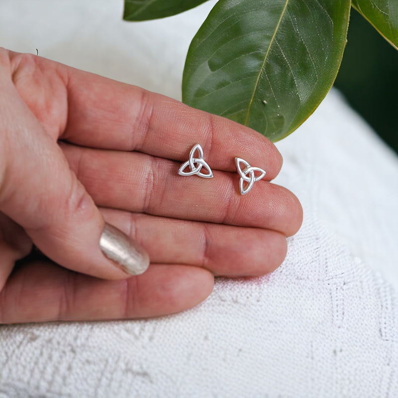 Load image into Gallery viewer, Trinity Knot Stud Earrings in Sterling Silver
