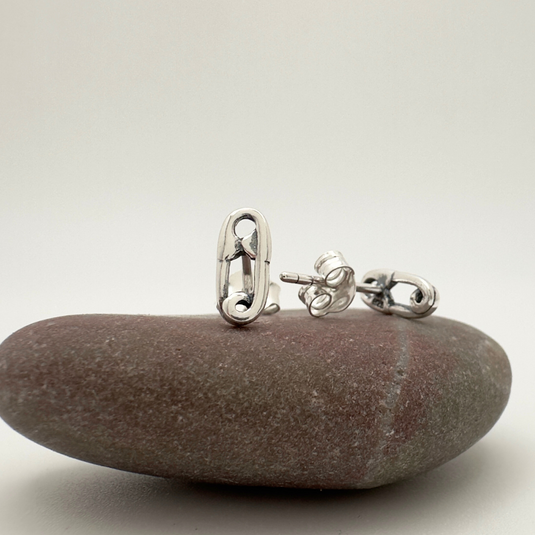 Safety Pin Stud Earrings: Edgy Mini Statement Pair in Sterling Silver