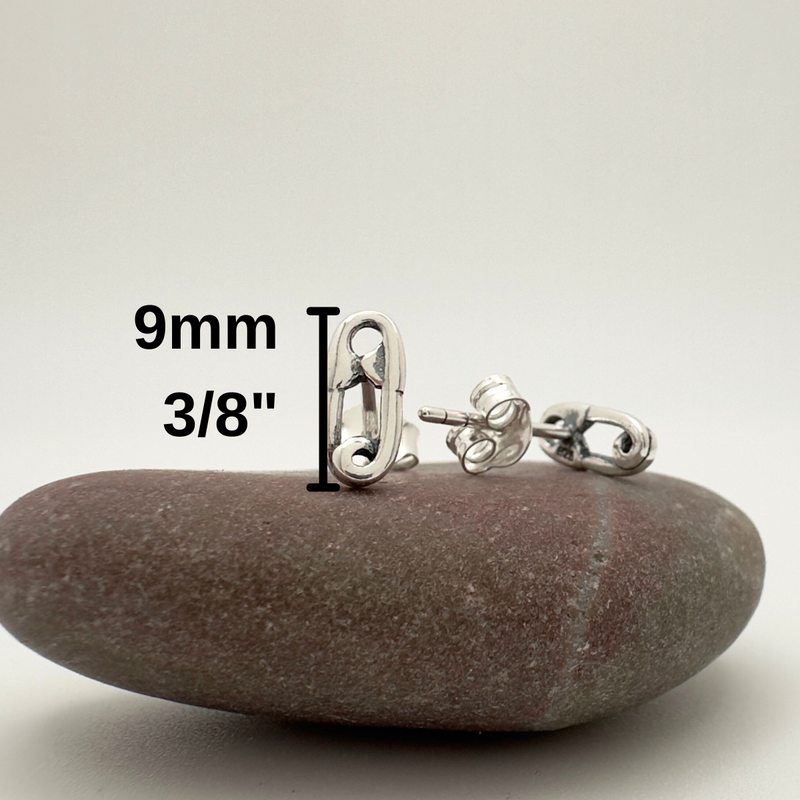 Load image into Gallery viewer, Safety Pin Stud Earrings: Edgy Mini Statement Pair in Sterling Silver

