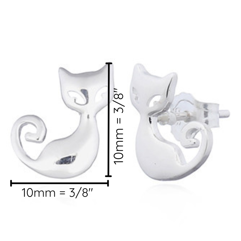 Load image into Gallery viewer, Curled Up &amp; Curious, Sterling Silver Cat Stud Earrings
