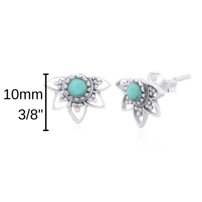 Load image into Gallery viewer, Bloom with Calm, Lotus Turquoise Stud Earrings in Sterling Silver
