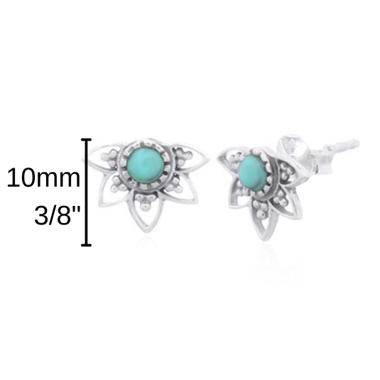Bloom with Calm, Lotus Turquoise Stud Earrings in Sterling Silver