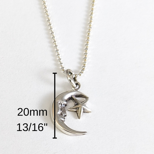 Man in the Moon Protects His Little Star Necklace in Sterling Silver