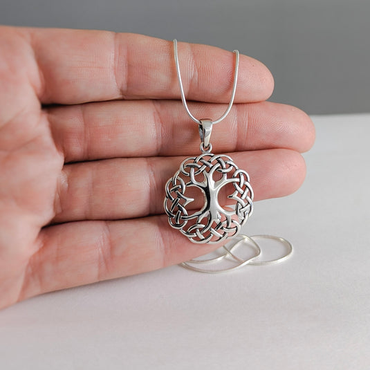 Celtic Knot Encompassed Tree of Life Necklace in Sterling Silver