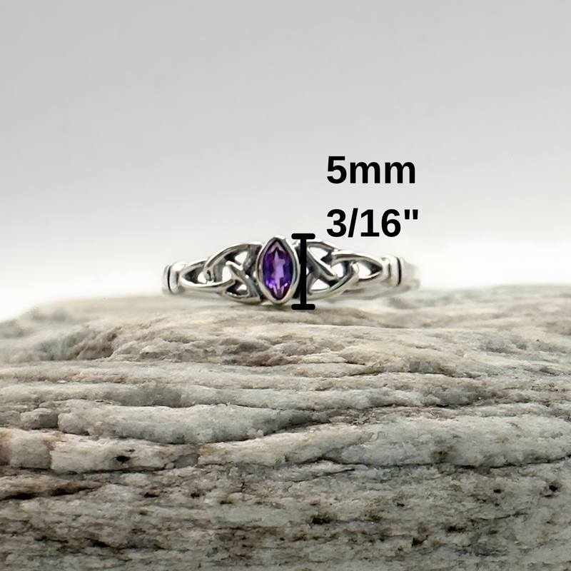 Load image into Gallery viewer, Whispers of the Trinity – Dainty Amethyst Celtic Knot Ring
