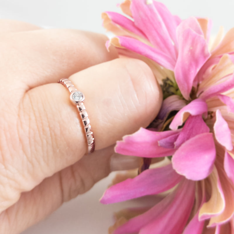 Load image into Gallery viewer, Textured Band with Small Zircon Accent in Rose Gold Plated Sterling Silver
