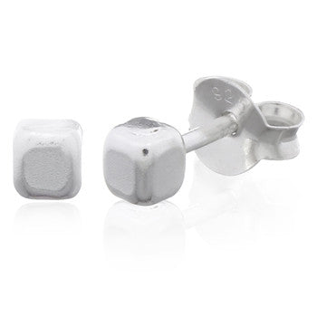 Mini Silver Cube Stud Earrings in Sterling Silver